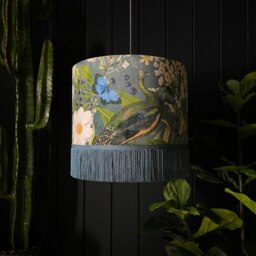 "Rackhams Emerald Mythical Plumes Lampshade With Fringing - Ceiling Pendant / Arc Lamp - 40cm Diameter x 25cm Height (16"" x 10"")" - thumbnail 2