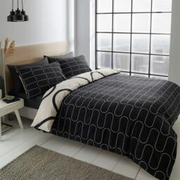 Rackhams Linear Curve Geometric Duvet Cover - Black - King - thumbnail 4