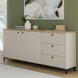 Rackhams Bixbite Wide Sideboard with Fluted Drawers & Cupboard in Mauvella Oak and Sand - W 152.8 X  H 79 X  D 41.9cm - Mauvella Oak & Sand - 1
