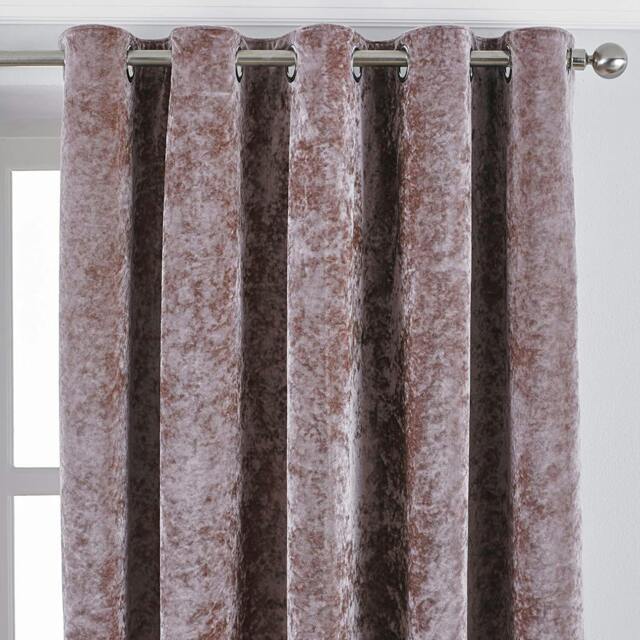 Rackhams Verona Crushed Velvet Eyelet Curtains - Blush - 66in x 90in - Blush - 100% Polyester - image 1