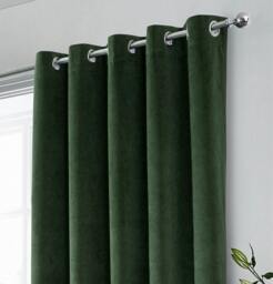 "Rackhams Green 100% Blackout Luxury Supersoft Velvet Thermal Eyelet Curtains for Living Room & Bedrooms - 46"" (117cm) Width x 54"" (137cm) Drop" - thumbnail 2