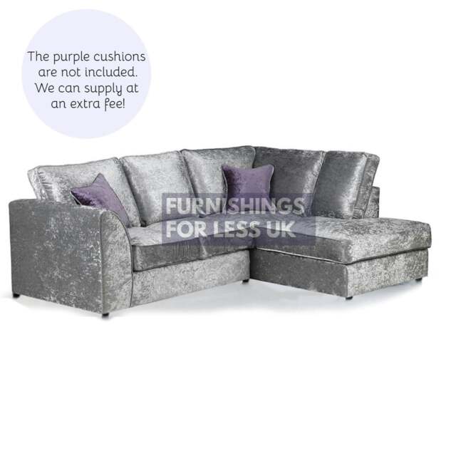Rackhams Crystal Crushed Velvet Full Back Corner Sofa - Silver - Right Hand Facing - image 1