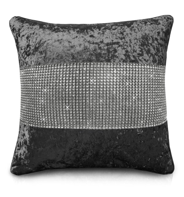 Rackhams Luxury Crushed Velvet Diamonte Detail Cushion - 43cm x 43cm - Charcoal - image 1