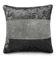 Rackhams Luxury Crushed Velvet Diamonte Detail Cushion - 43cm x 43cm - Charcoal - thumbnail 1