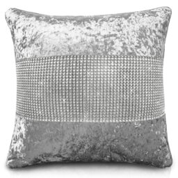 Rackhams Luxury Crushed Velvet Diamonte Detail Cushion - 43cm x 43cm - Charcoal - thumbnail 2