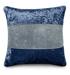 Rackhams Luxury Crushed Velvet Diamonte Detail Cushion - 43cm x 43cm - Charcoal - thumbnail 5