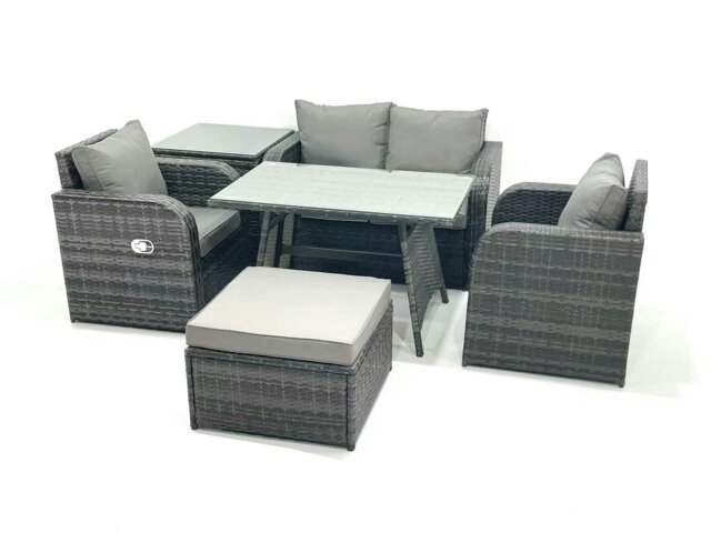 Rackhams Outdoor Garden Furniture Set Rattan Sofa Dining Table Set with Reclining Chair Side Table Big Footstool Dark Grey Mixed - image 1