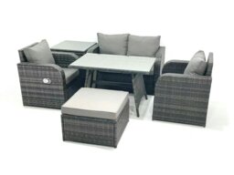 Rackhams Outdoor Garden Furniture Set Rattan Sofa Dining Table Set with Reclining Chair Side Table Big Footstool Dark Grey Mixed - thumbnail 1