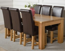 Rackhams Dakota Large Oak Dining Table with Washington Leather Chairs - 6 chairs - Ivory - thumbnail 4