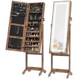 Rackhams Mirrored Jewellery Cabinet W/ LED Light Lockable Jewellery Armoire Grey - Grey - thumbnail 6