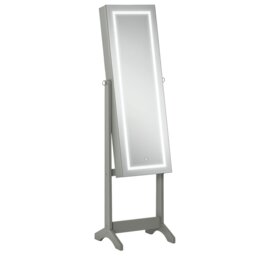Rackhams Mirrored Jewellery Cabinet W/ LED Light Lockable Jewellery Armoire Grey - Grey - thumbnail 2