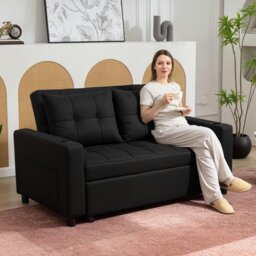 Rackhams 2 Seater Pull Out Sofa Bed with Pockets for Living Room Beige - Black - thumbnail 1
