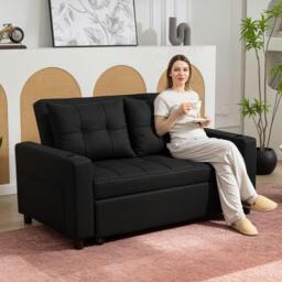 Rackhams 2 Seater Pull Out Sofa Bed with Pockets for Living Room Beige - Black - thumbnail 1