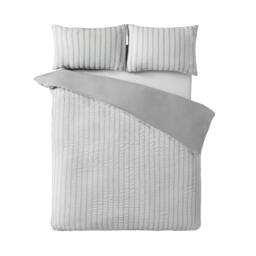 Rackhams So Soft Seersucker Stripe Duvet Cover Set Grey - Double - Grey - thumbnail 4