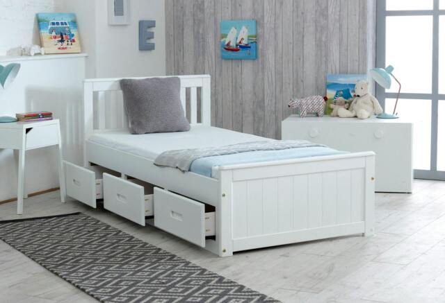 Rackhams Mission 3ft Single Pine Storage Bed with 3 Drawers Waxed White Grey - White - 3FT - image 1