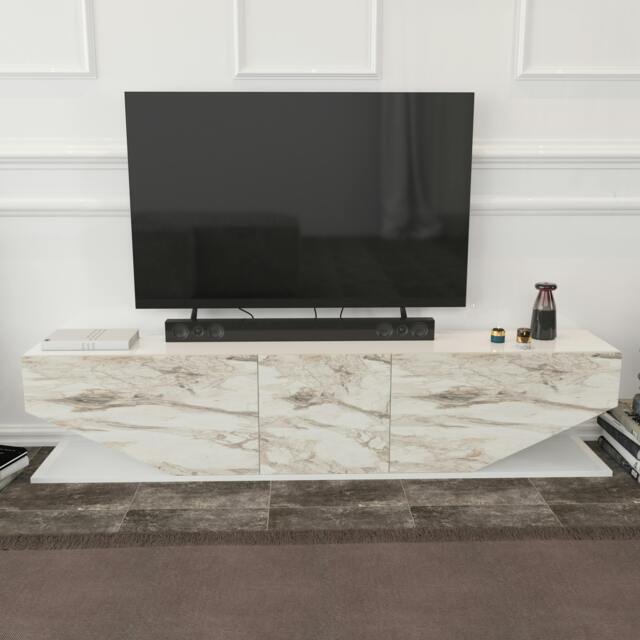 "Rackhams Incia Modern Tv Stand TV Unit TV Cabinet for TV's up to 78"" - White Ephesus" - image 1