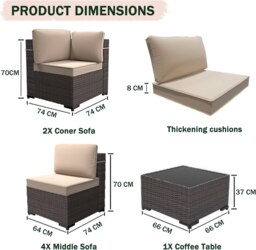 Rackhams Rattan Garden Furniture 7 Piece Set, 6 Seater Wicker Garden Corner Sofa Outdoor Patio Sofa Set - thumbnail 3