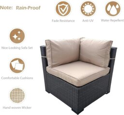 Rackhams Rattan Garden Furniture 7 Piece Set, 6 Seater Wicker Garden Corner Sofa Outdoor Patio Sofa Set - thumbnail 4