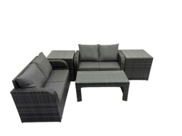 Rackhams 3 Seater Sofa Reclining Chair Coffee Table Set Rattan Garden Outdoor Furniture Set with 2 Side Tables Dark Grey Mixed - thumbnail 2