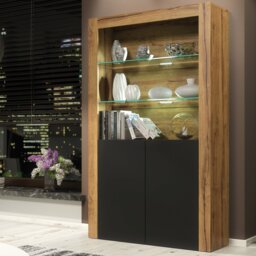 Rackhams Premium 170cm Cabinet Sideboard Matt Doors Cupboard & Display Unit & Free LED Lights - 170cm  - Oak Matt Body & Black Matte Doors - 1 - thumbnail 2