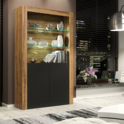 Rackhams Premium 170cm Cabinet Sideboard Matt Doors Cupboard & Display Unit & Free LED Lights - 170cm  - Oak Matt Body & Black Matte Doors - 1 - thumbnail 6