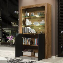 Rackhams Premium 170cm Cabinet Sideboard Matt Doors Cupboard & Display Unit & Free LED Lights - 170cm  - Oak Matt Body & Black Matte Doors - 1 - thumbnail 4