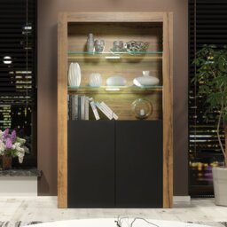 Rackhams Premium 170cm Cabinet Sideboard Matt Doors Cupboard & Display Unit & Free LED Lights - 170cm  - Oak Matt Body & Black Matte Doors - 1 - thumbnail 3