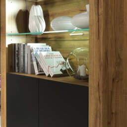 Rackhams Premium 170cm Cabinet Sideboard Matt Doors Cupboard & Display Unit & Free LED Lights - 170cm  - Oak Matt Body & Black Matte Doors - 1 - thumbnail 5