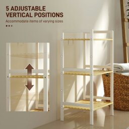 Rackhams 3-Tier Bamboo Bathroom Storage Shelf with Adjustable Rack, White - thumbnail 5