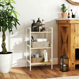 Rackhams 3-Tier Bamboo Bathroom Storage Shelf with Adjustable Rack, White