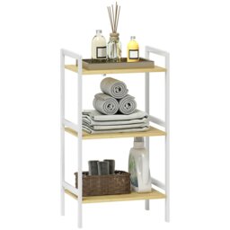 Rackhams 3-Tier Bamboo Bathroom Storage Shelf with Adjustable Rack, White - thumbnail 2