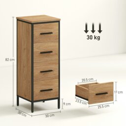 Rackhams Narrow Bathroom Storage Cabinet with 4 Drawers for Small Spaces, Oak - Oak - thumbnail 5