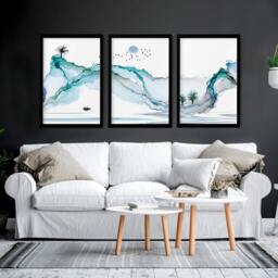 Rackhams Art print set of 3 - Teal Japanese wall art print for living room - 16 x 22 inches / 40.65 cm x 56 cm - Polyester Canvas 260 gsm - Canvas wrapped - thumbnail 2