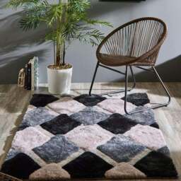 Rackhams 3D Grey Geometric Shaggy Rug - 160X230 cm - thumbnail 3