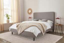 Rackhams Novara Grey Upholstered Panel Bed Frame - Double - thumbnail 1