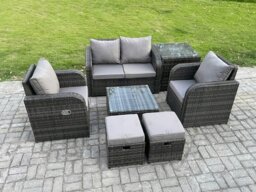 Rackhams Wicker PE Rattan Garden Furniture Set Outdoor Lounge Sofa Set with Love Sofa Square Coffee Table Side Table 2 Small Footstool Dark Grey Mixed - thumbnail 2