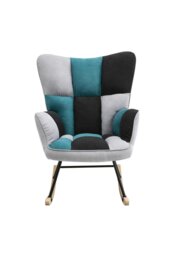 Rackhams Blue Grey Black Check Tufted Linen Patchwork Rocking Chair - Multi - thumbnail 4
