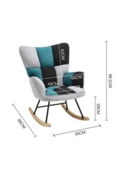 Rackhams Blue Grey Black Check Tufted Linen Patchwork Rocking Chair - Multi - thumbnail 3