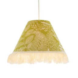Rackhams Olive Green Jacquard Linen Floral Coolie Lamp Shade with White Tassels - thumbnail 2