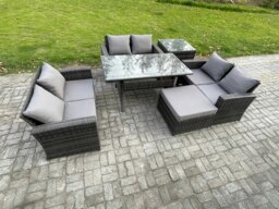 Rackhams 7 Seater Rattan Wicker Garden Furniture Patio Conservatory Sofa Set Indoor Outdoor with Dining Table Double Seat Sofa Big Footstool Side Table - thumbnail 2
