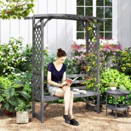 Rackhams Arch Garden Bench, Wooden Garden Arbour with Seat, Brown - Grey - Fir Wood - 160cmx50cmx198cm