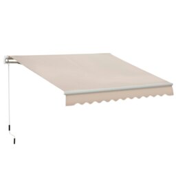 Rackhams 4x2.5m Manual Awning Window Door Sun Weather Shade w/ Handle Beige - 395cm x 250cm - thumbnail 2