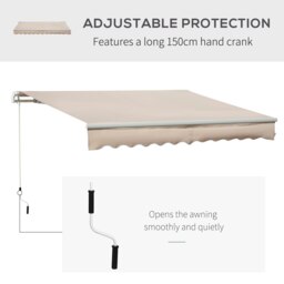Rackhams 4x2.5m Manual Awning Window Door Sun Weather Shade w/ Handle Beige - 395cm x 250cm - thumbnail 4
