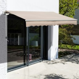 Rackhams 4x2.5m Manual Awning Window Door Sun Weather Shade w/ Handle Beige - 395cm x 250cm - thumbnail 1