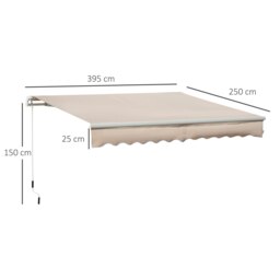 Rackhams 4x2.5m Manual Awning Window Door Sun Weather Shade w/ Handle Beige - 395cm x 250cm - thumbnail 3