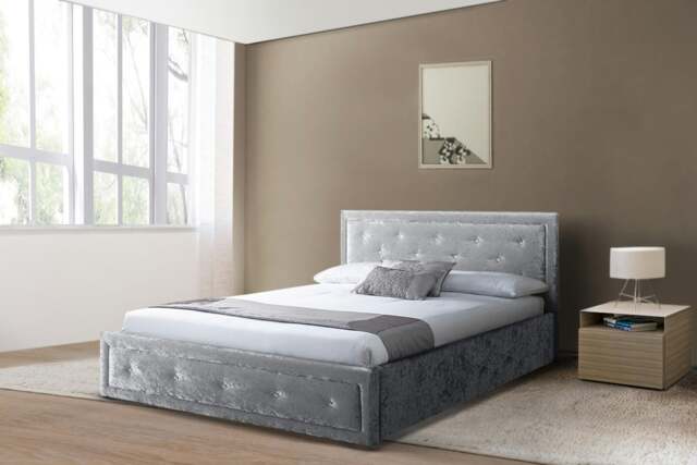 Rackhams Colorado Fabric Diamante Ottoman Bed Frame - Stylish Storage Solution for Your Bedroom - Silver - 3ft - image 1