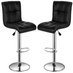 Rackhams Pair Of 2 Black Faux Leather Swivel Breakfast Bar Stool Chairs Chrome Gas Lift - Black - thumbnail 3