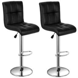Rackhams Pair Of 2 Black Faux Leather Swivel Breakfast Bar Stool Chairs Chrome Gas Lift - Black