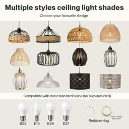 Rackhams Ceiling Light Shade Easy Fit Pendant Lampshade Woven Metal Glass E27 B22 - 2PCS Woven Cage - thumbnail 5