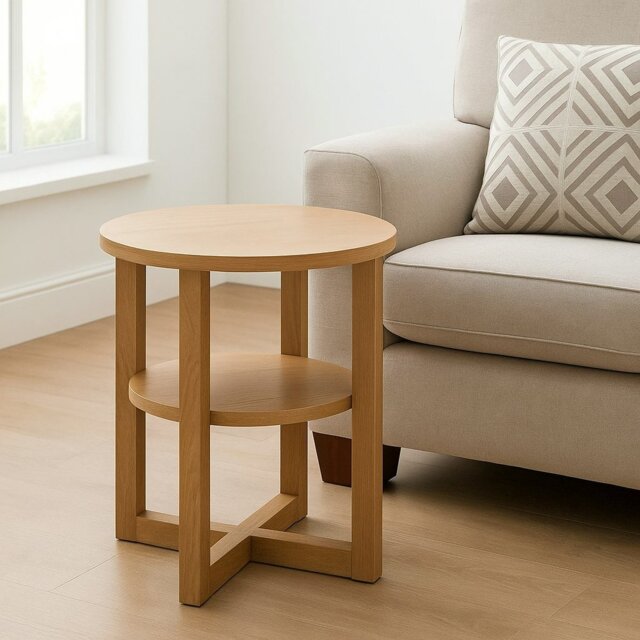 Rackhams Small Side Table with Shelf Round Coffee Table for Living Room Bedroom or Hallway - image 1